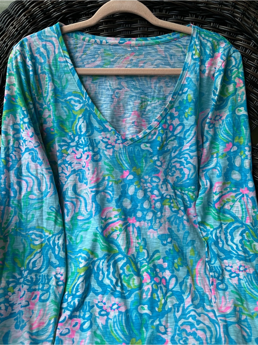 Lilly Pulitzer Etta Long Sleeve Top Blue Ibiza Aqua La Vista L - Picture 4 of 13